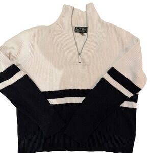 L-RL Ralph Lauren Active Quarter Zip Sweater Sz L 100% Cotton Black White